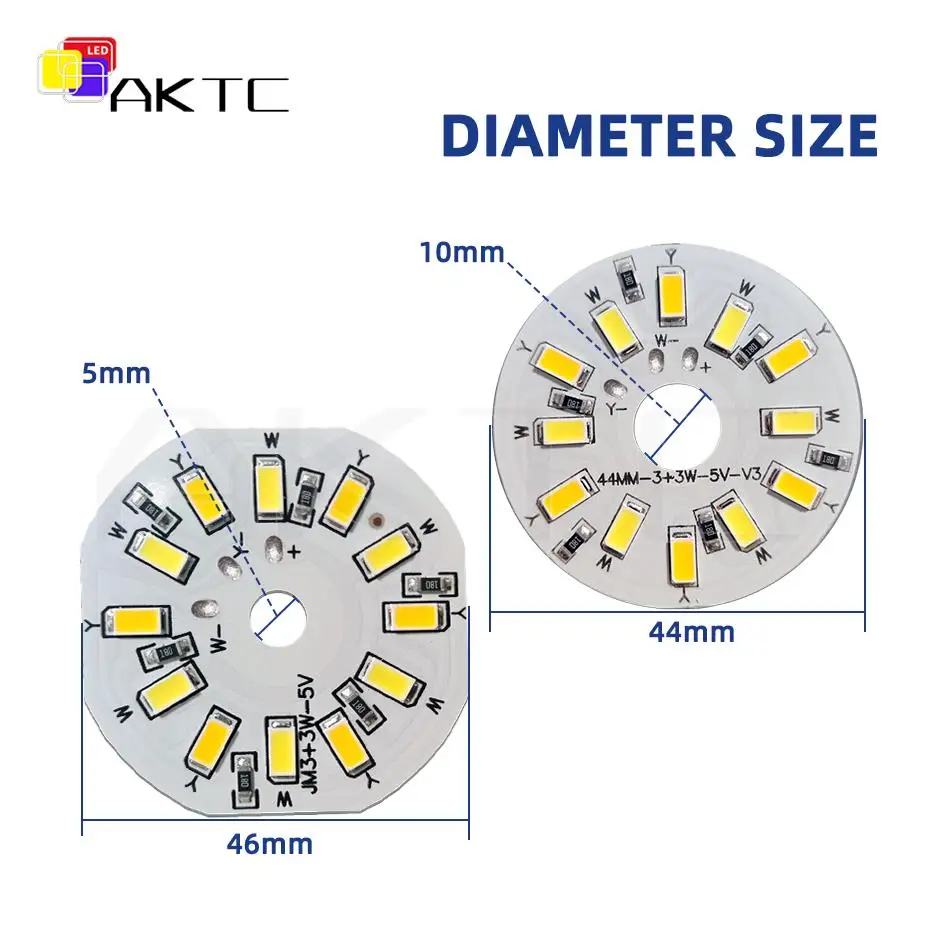 5pcs 6W 5V bombilla LED de doble color de bajo voltaje tablero de luz redondo SMD5730 cuenta de lámpara 3000K blanco cálido 6000K placa de aluminio