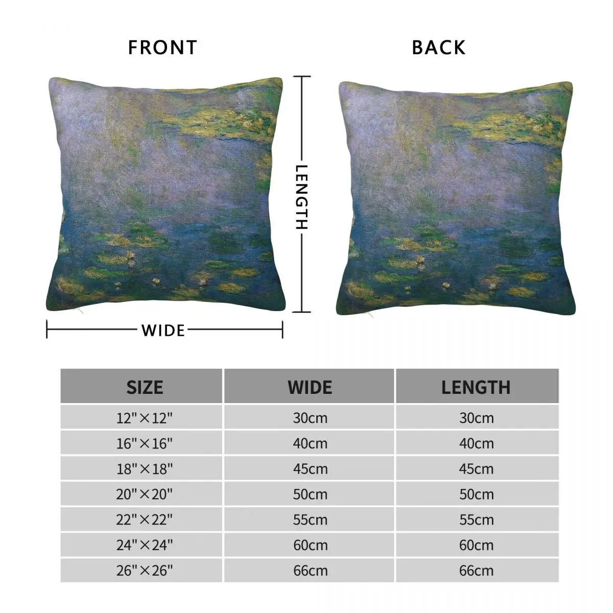 Claude Monet Water Lilies Square Pillowcase Polyester Linen Velvet Printed Zip Decor Pillow Case Sofa Cushion Cover Wholesale
