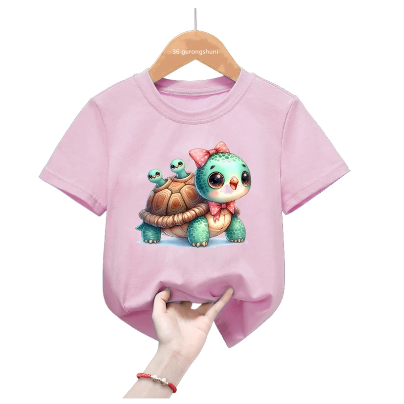 

Watercolor Sea Turtle Printed Pink T Shirt Girls Harajuku Kawaii Tortoise Tshirt Funny Kids Clothes Summer Fashion Tops Tee