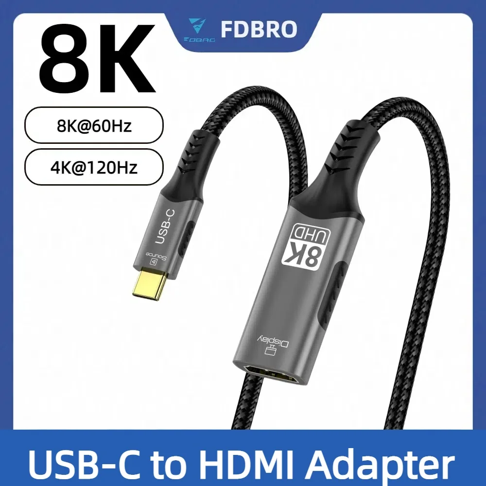 

Type C to HDMI 8K Extension Cable 8K@60Hz 4K@120Hz C to HDMI Adapter 32.4Gbps For Laptop MacBook PC Phone to TV Monitor