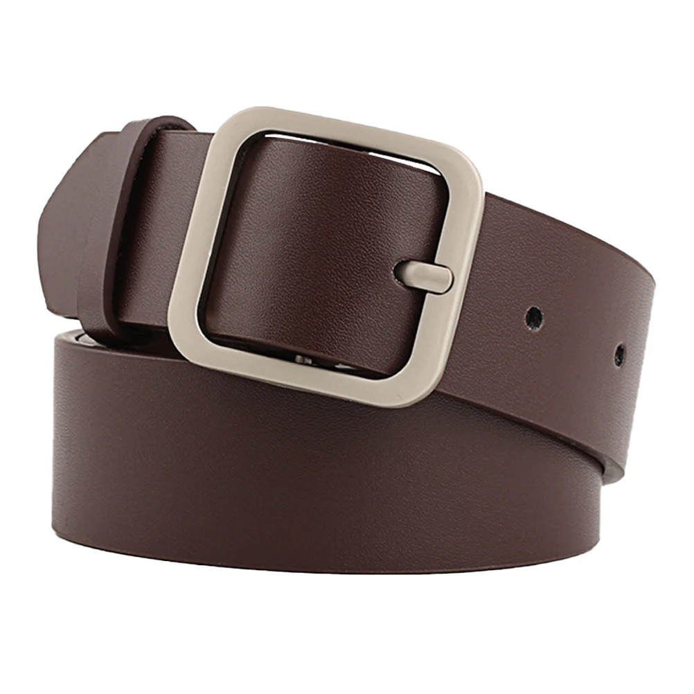 

1pc Women Belt Adjustable Square Buckle Casual Chic Fashion Accessory Waist Hip Wear Coffee 110Cm 3.3Cm Width