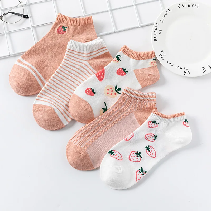 5 Pairs  Women Sock Spring Autumn Fashion Cartoon Deer Fox Harajuku Kawaii Cute Girl Happy Funny Boat Socks Designer Socks