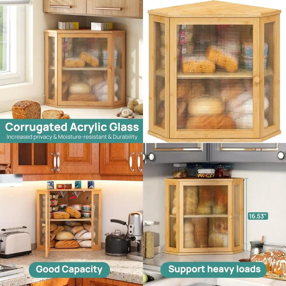 

Large Bamboo Bread Box with Wavy Acrylic Door - Natural, Extra Large Capacity