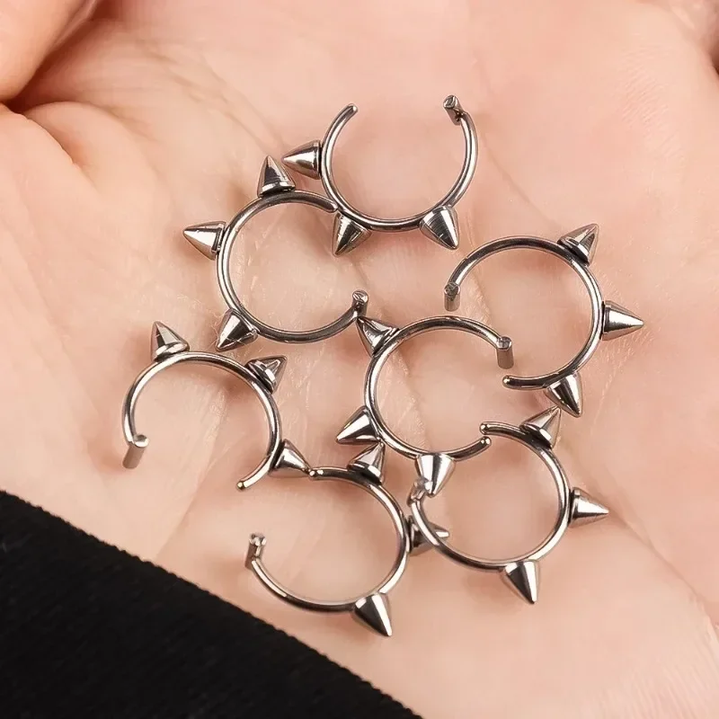 1/20pc C Shaped Punk Nose Ring Stainless Steel Fake Lip Ring Rivet Clip on Non Body Piercing Hoop Ring for Women Men Non-Pierced