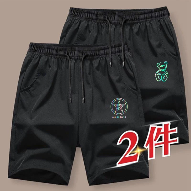 

Men's Summer Spor Casual orts Five-Seven Split Loose Qui Dry Beach Pants Straight Leg Print Youthful Energy Sle