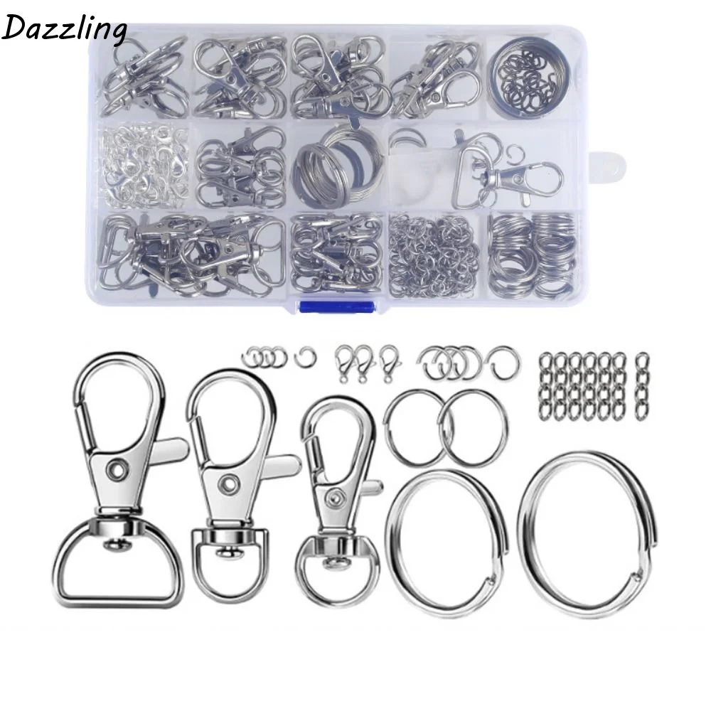 

265pcs Lobster Claw Clasp Keychain Making Kit Swivel Snap Hook Extender Chain Jewelry Making Sets Silver Rust-proof