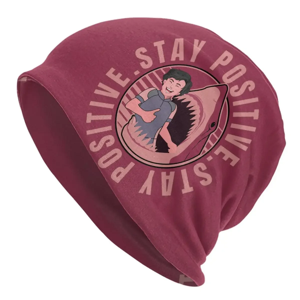 Stay Positive Shark And Boy Autumn Winter Beanies Ocean Fish Beanies Caps Men Dustproof Warm Dual-use Bonnet Knitting Hats