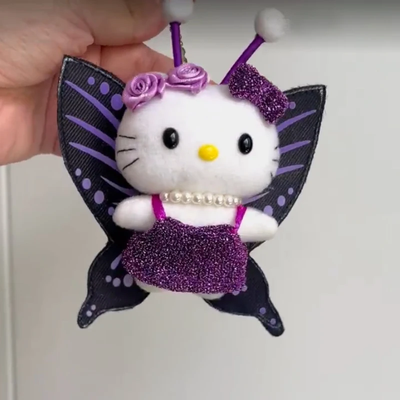 Schattige Kitty pluche sleutelhanger cartoon dier met vleugels paars katje knuffel rugzak hanger auto decoratie pop vakantie cadeau