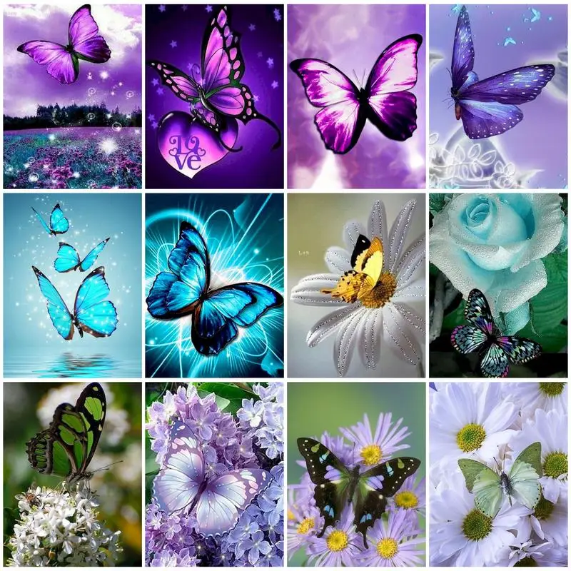 

CHENISTORY Diy Full Round Diamond Painting Butterfly 5D Diamond Embroidery Picture Of Rhinestones Mosaic Kit Home Wall Decor Gif