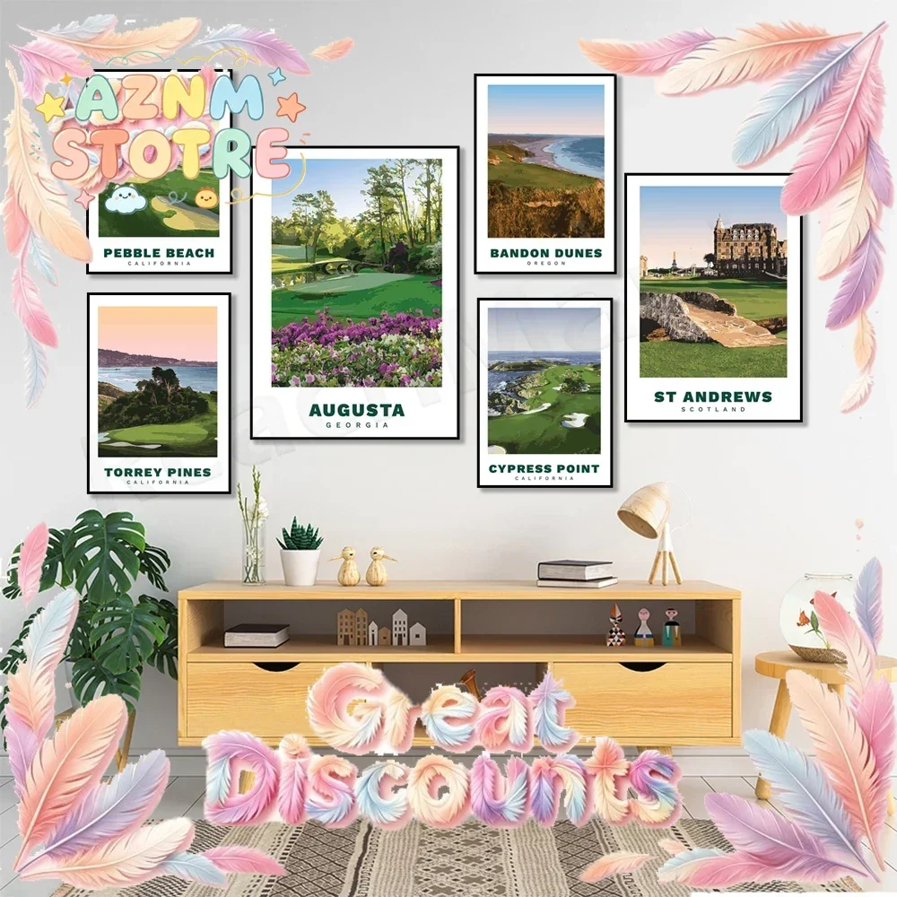 Bandon Dunes Oregon Cypress Point Club California Old Course St Andrews Scotland Pebble Beach California Vector Golf Poster