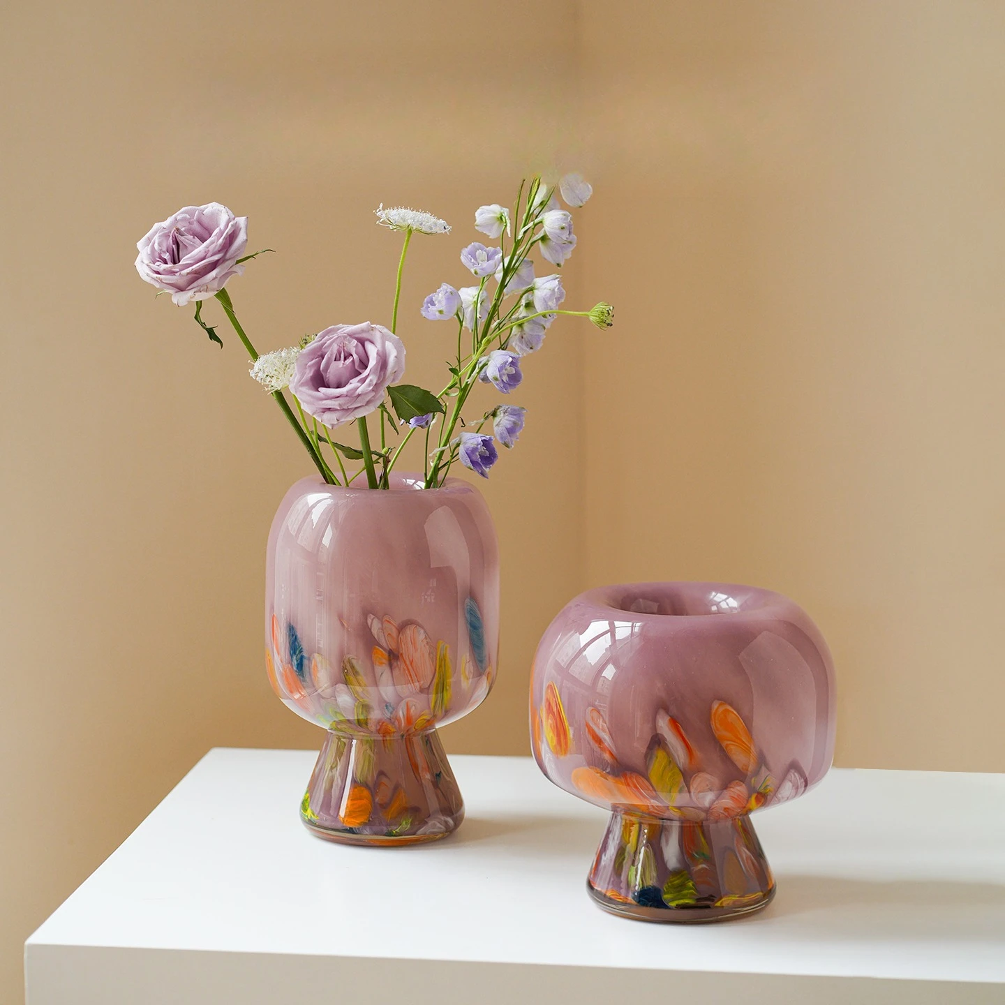 

French glass hydroponic vase ornament, advanced sense, living room desktop flower arrangement decoration, glazed handmade