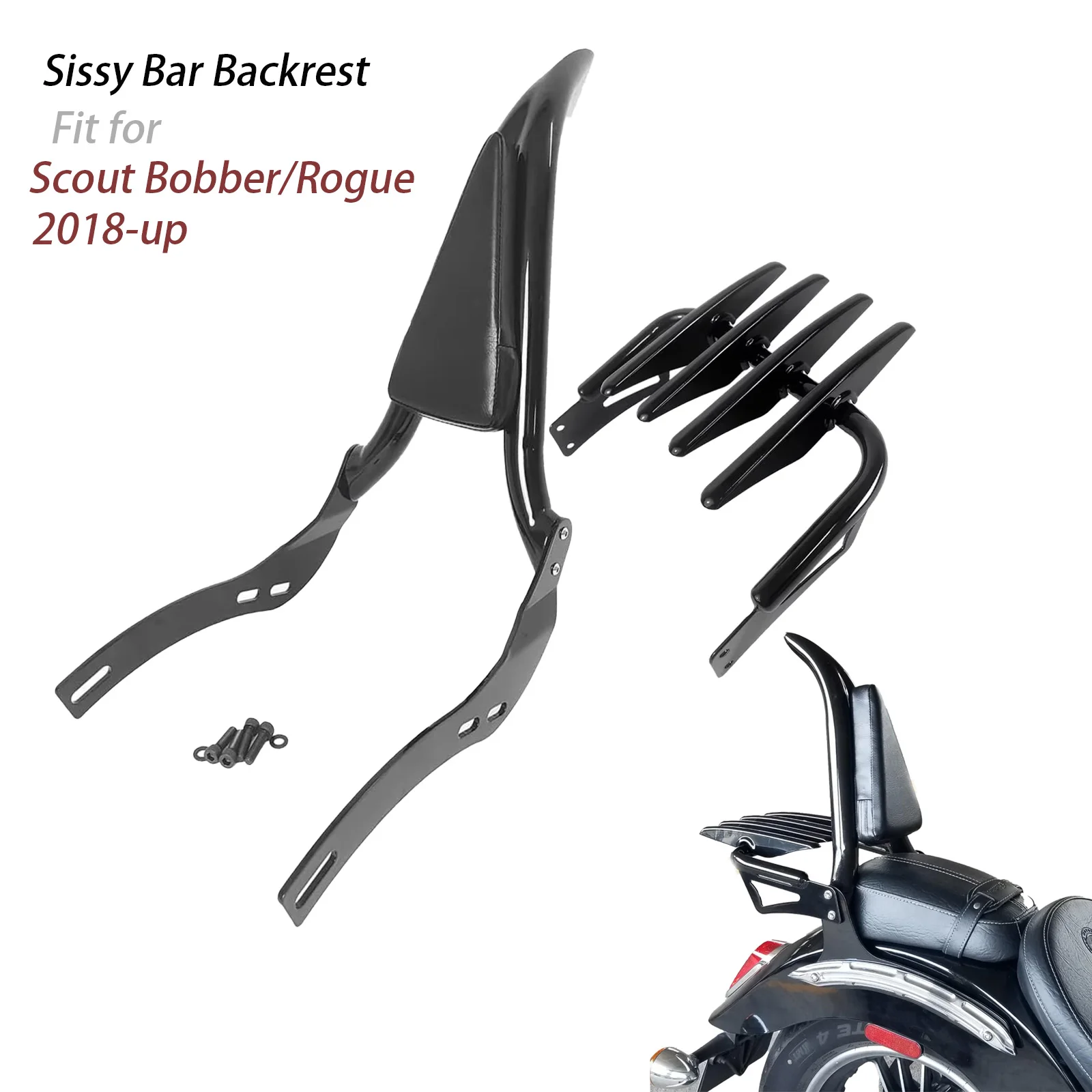 

For Indian Scout Bobber Rogue Sixty Twenty 2018-2024 Detachabel Motorcycle Passenger Rear Backrest Sissy Bar With Luggage Rack