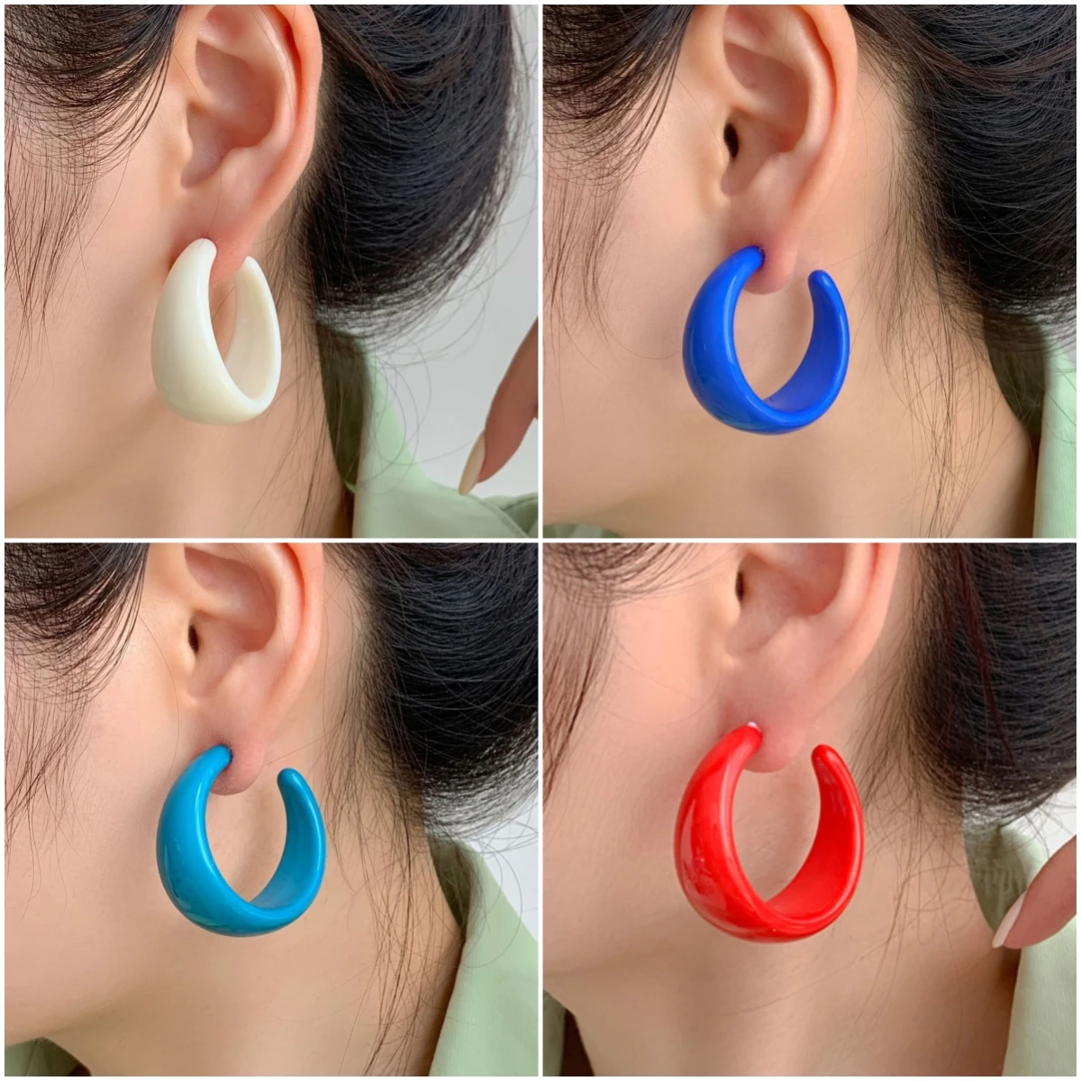 Vintage C Shaped Acrylic Drop Earrings Colorful Geometry Round Neon Big Dangle Earrings for Women Fashion Party Jewelry