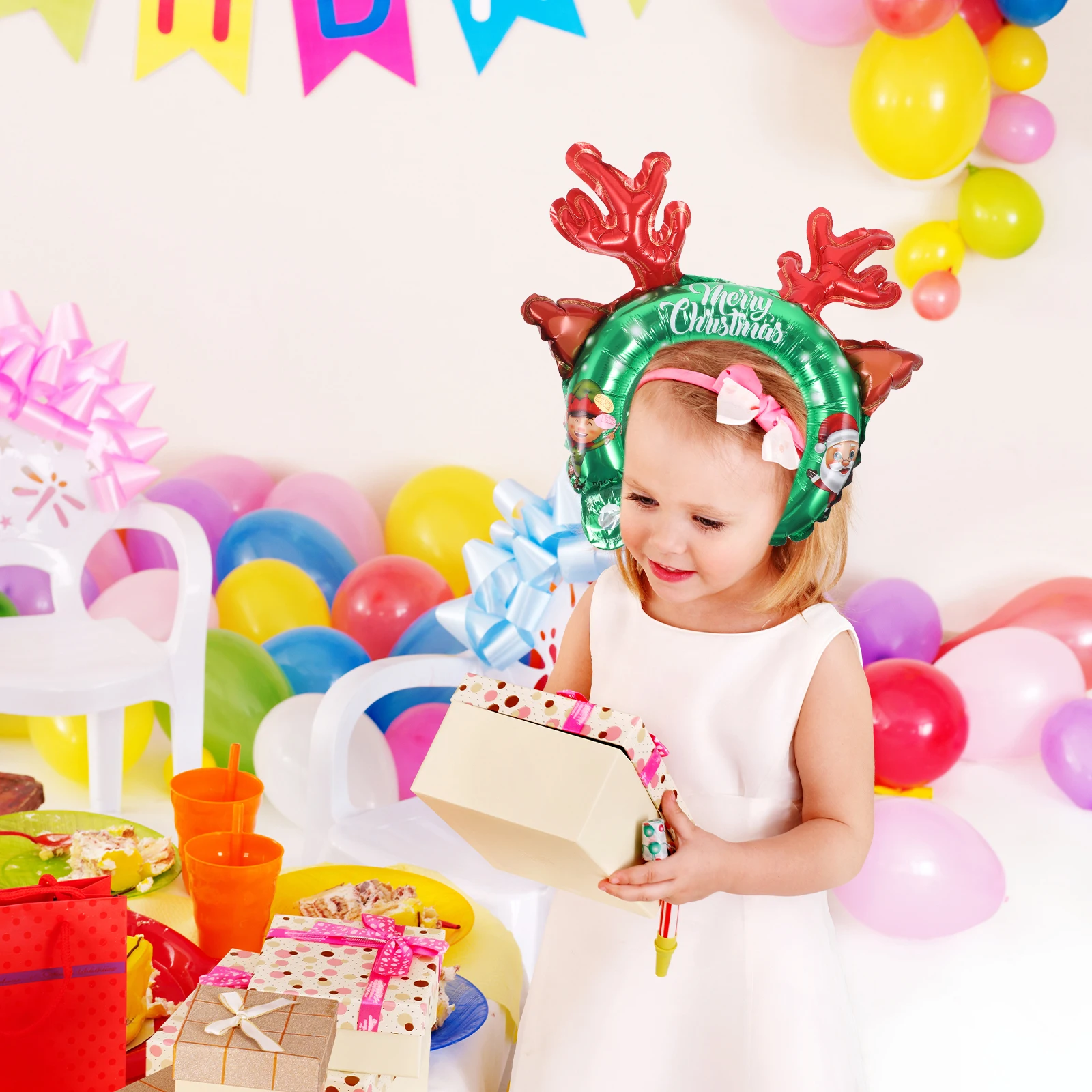 

20pcs Christmas Headbands Inflatable Balloon Hair Hoops Mini Balloons Party Supplies Photo Props Theme Decoration Santa Snowman