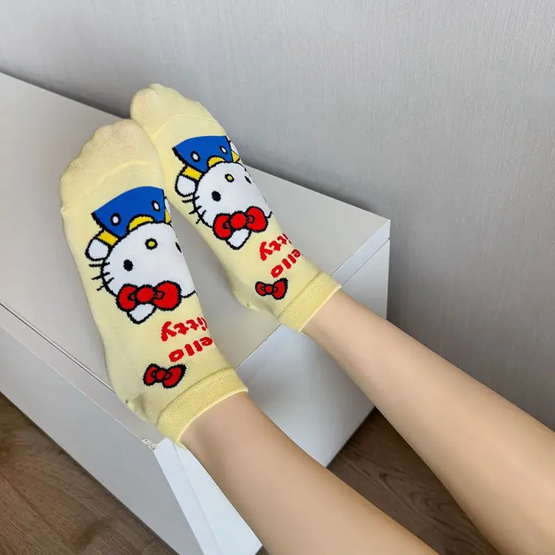 5 pares de calcetines Kawaii Sanrio de alta calidad para mujer, calcetines informales novedosos y bonitos de dibujos animados para mujer