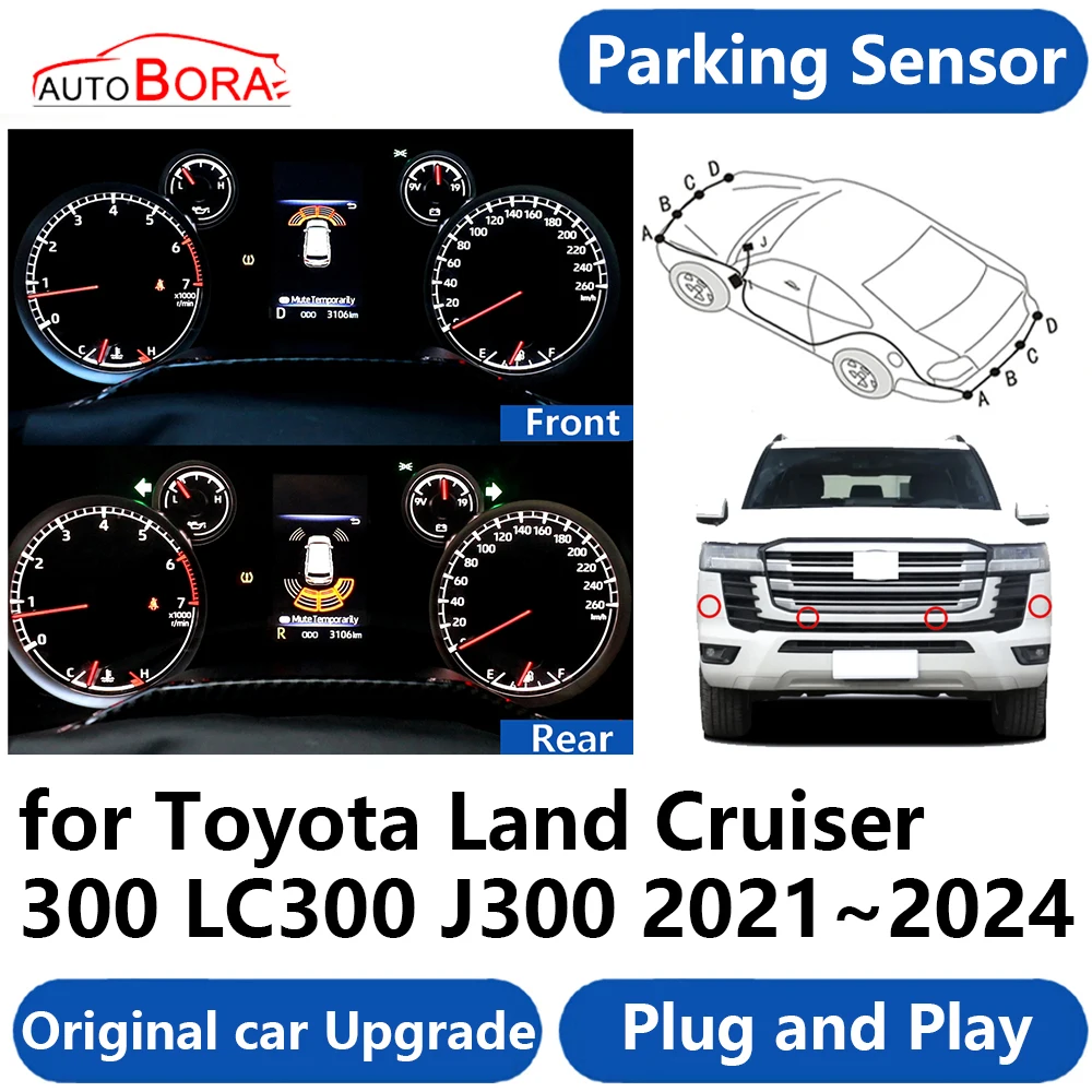 

AutoBora Parking Sensor Buzzer System Reverse Backup Accessories Plug and Play for Toyota Land Cruiser 300 LC300 J300 2021~2024