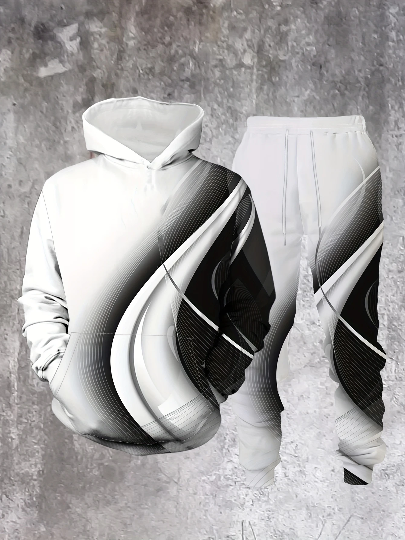 جديد وصول عادية الشتاء الخريف الهندسة نمط ثلاثية الأبعاد مطبوعة هوديي وسراويل مجموعة رياضية 2 قطعة مجموعة ملابس رياضية الرجال الملابس Su #2