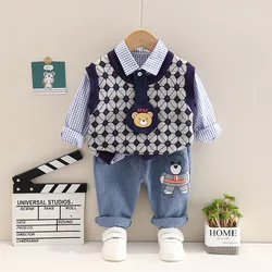 Spring Autumn Personalized Baby Boy Clothes 2 to 3 Years Cartoon Sleeveless Vest Shirts Jeans 3PCS Kids Suits Boys Sets Clothing