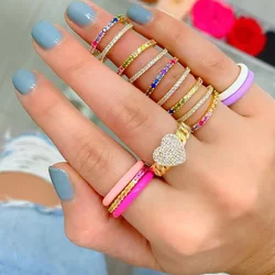 High Quality Gold Color Heart Ring with Cubic Zircon Paved Cuban Chain Band Ring for Women Men Punk Styles Jewelry Wholesale