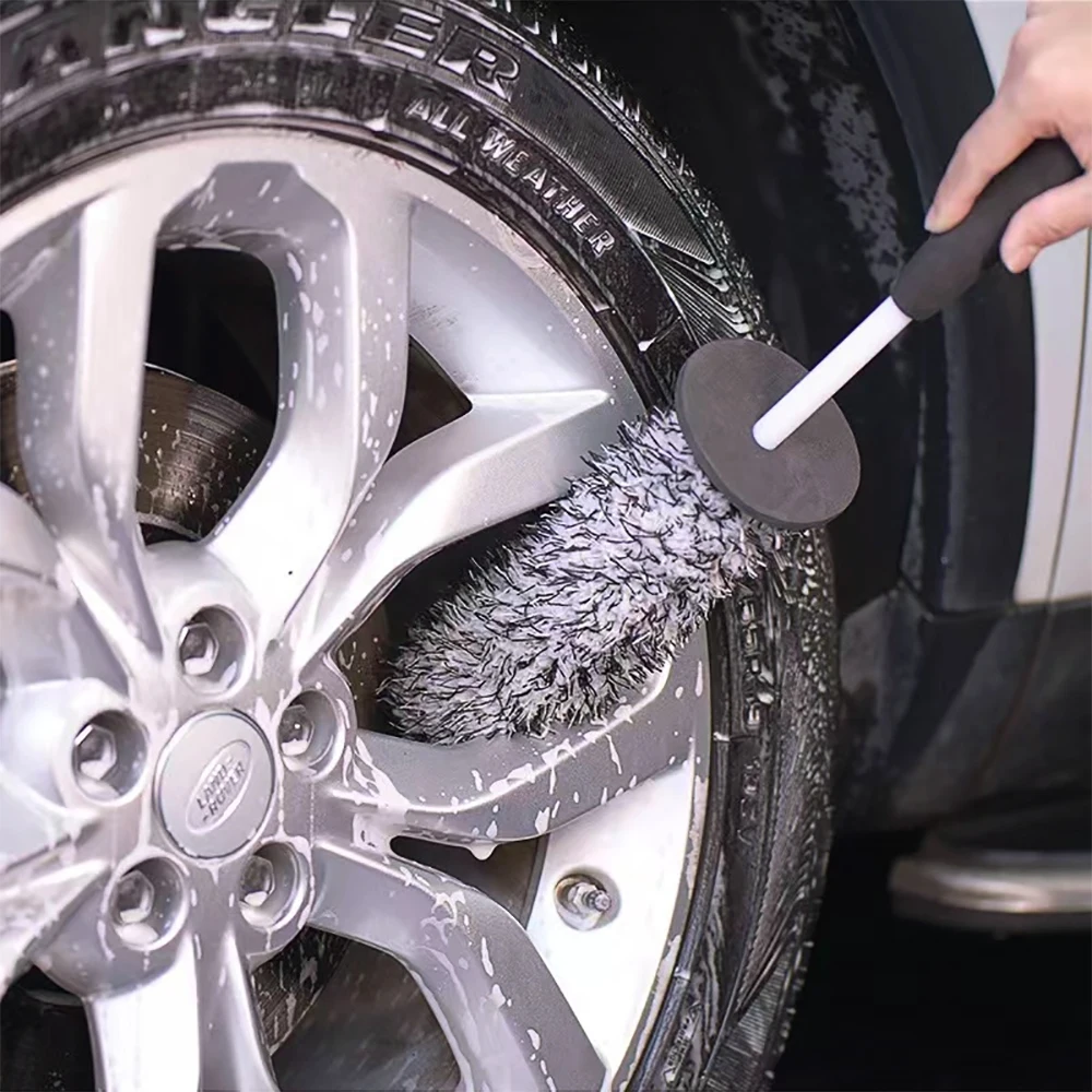 Lavagem de carro super escova rodas de pelúcia escova antiderrapante lidar com fácil de limpar jantes raios roda barril acessórios do carro gadget