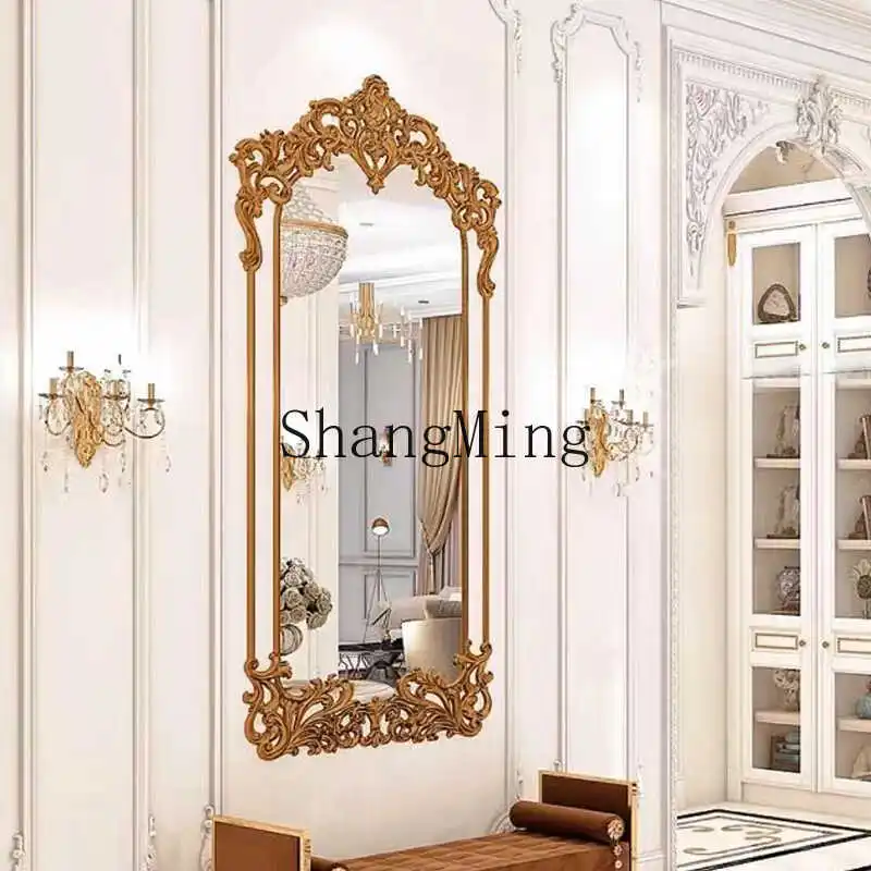 

CL Carved Full-Length Vintage Floor Mirror for Women's Bedroom, Light Luxury Dressing Classical Fitting Mirror