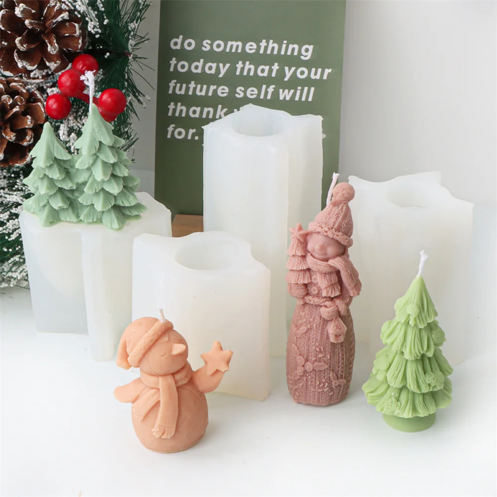 Silicone Candle Christmas Tree Mold-Xmas Decor/Snowman Plaster Mold DIY Aroma Epoxy Resin Tool Increase Home Festival Atmosphere