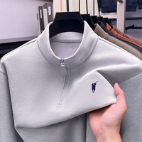 High end brand zipper collar sweatshirt men's fashion classic Paul embroidery pullover winter new plush warm long sleeve T-shirt