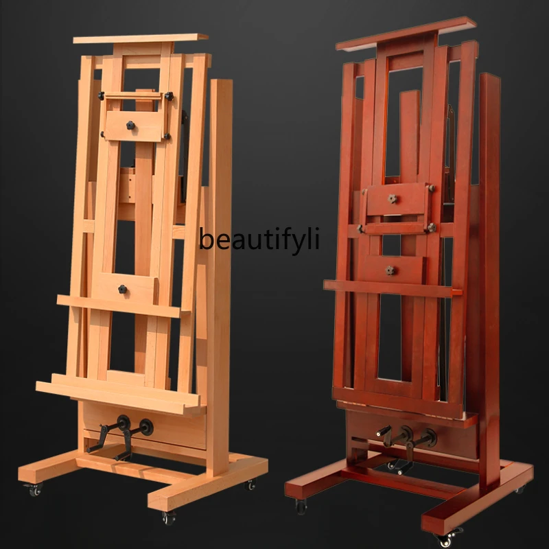 

Professional Type Large Oil Painting Easel Can Lean Forward 35 Degrees Hand Rocker Oversized Painting Floor Type