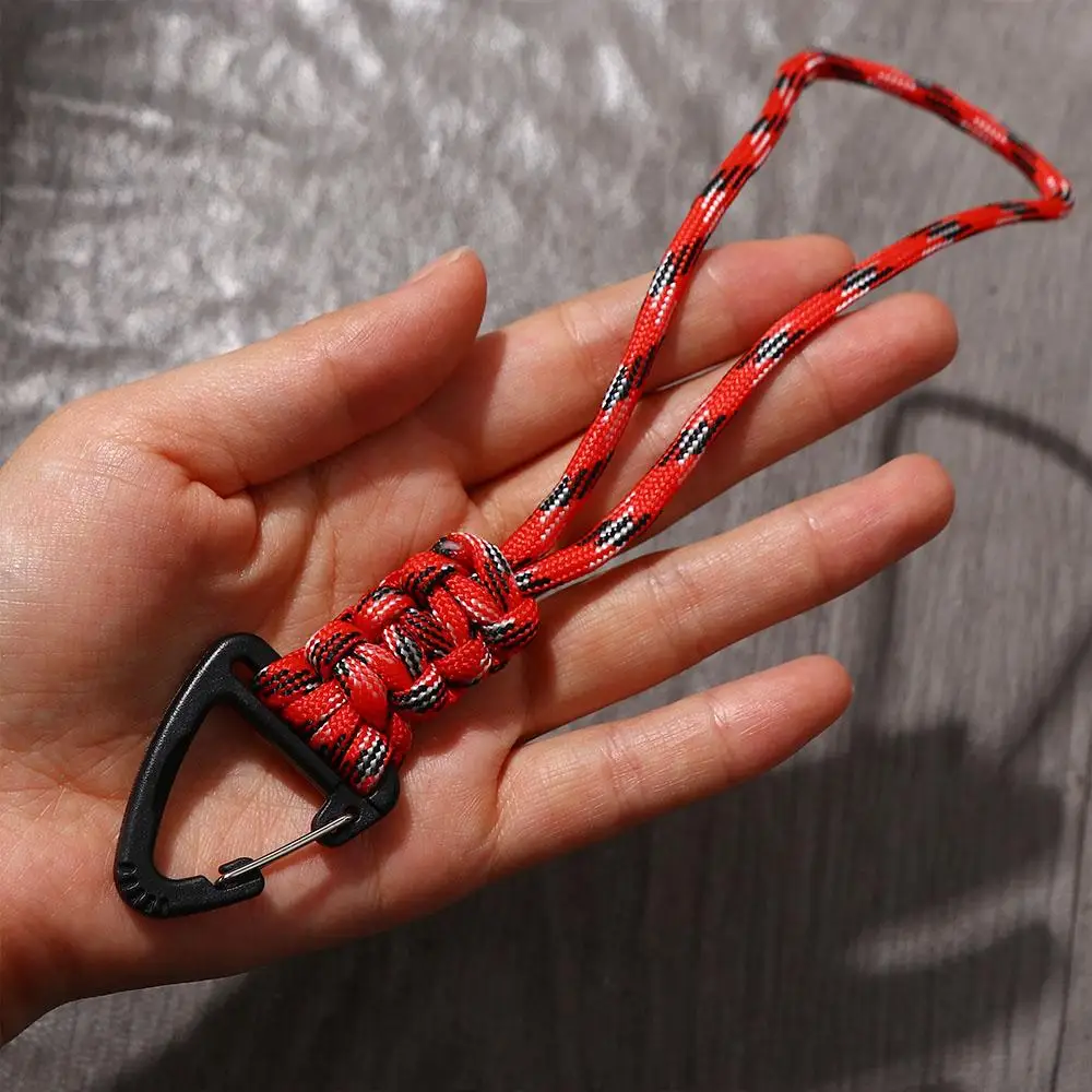 Red camping paracord keychain with metal carabiner