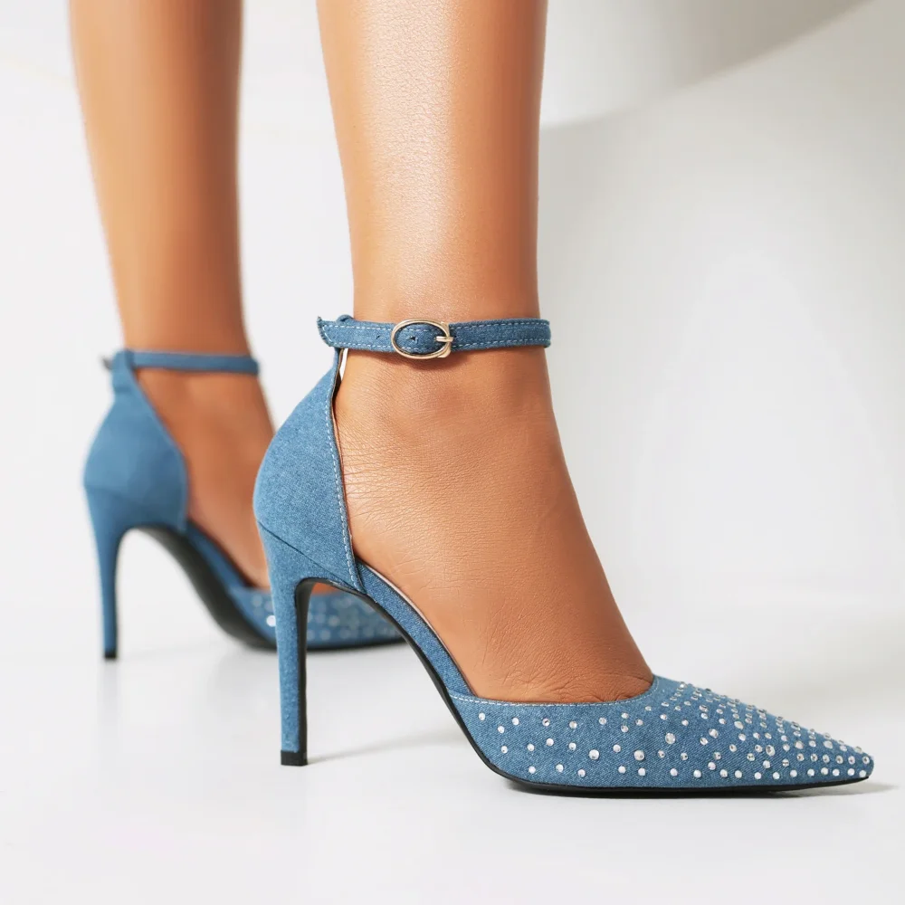 

2026 Summer Women's Single Buckle Heel with Diamond High Heels Stiletto Heels Party Pointed Toe Sandals Size 34-48