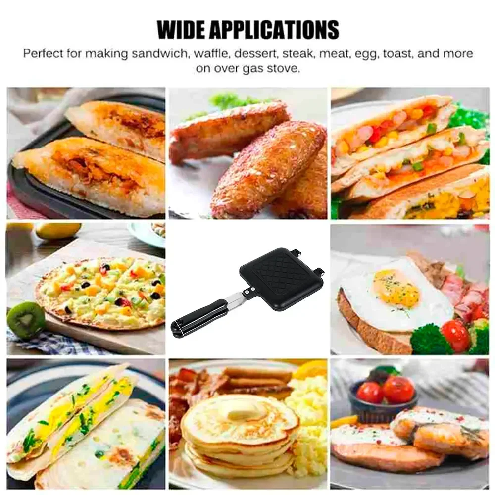 

Cast Iron Cookware Bread Frying Pan Non-Stick Grill Pan Multi-Purpose Sandwich Toaster Molds Heat Resistant Toast Slices