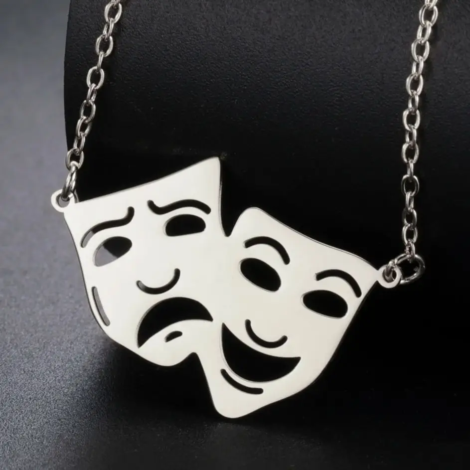 LIKGREAT Comedy Tragedy Masks for Drama Necklaces Stainless Steel Theater and Actors Greek Face Pendant Party Gift for Women Men