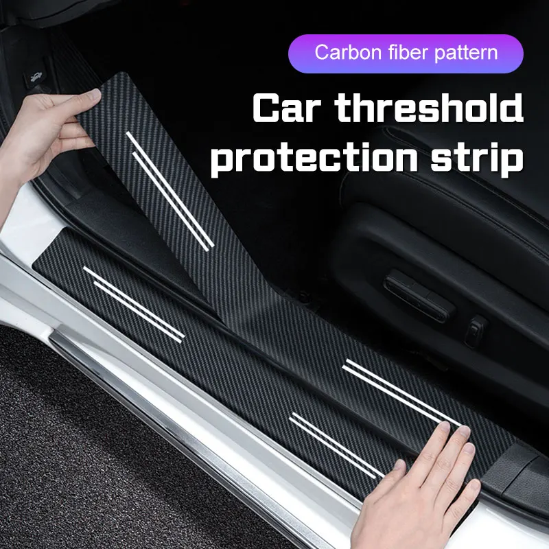 Faixa Protetora Universal para Soleira de Carro em Fibra de Carbono, Adesivo Protetor de Porta Automotiva, Tapete Antirriscos, Acessórios de Proteção para Carro