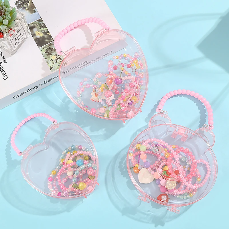 Portable Make Up Organizer Box Children Transparent Jewelry Storage Box Headband Earring Bracelet Container Love Bear Shape