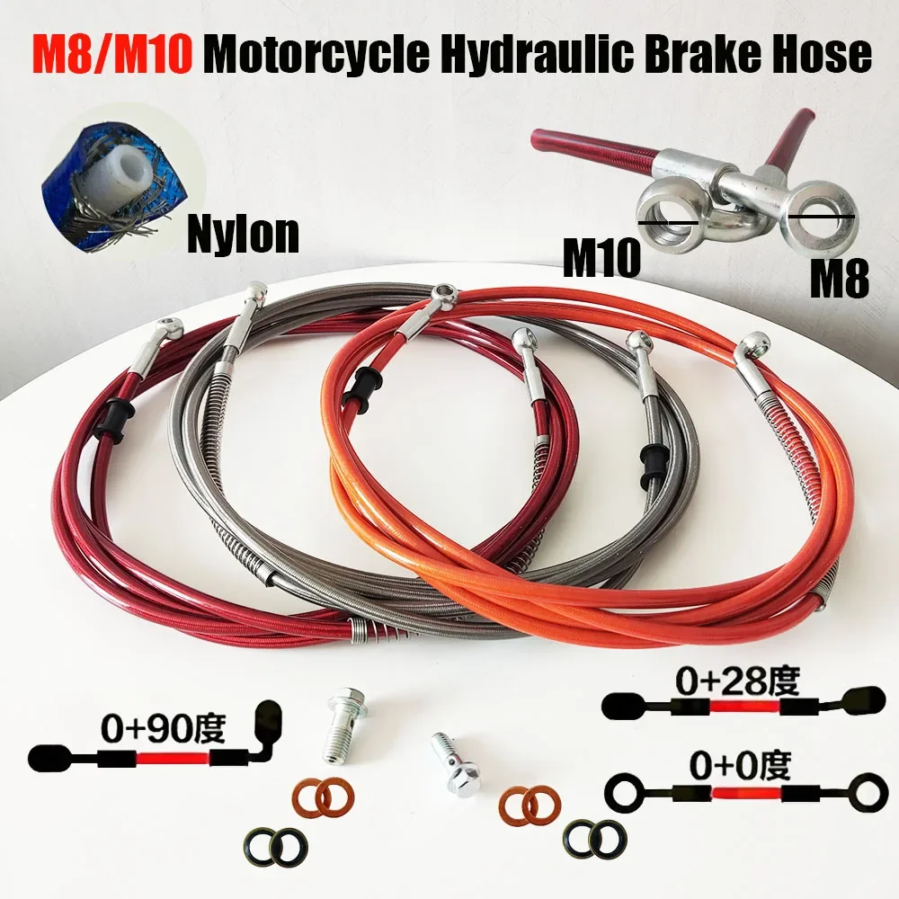 

0°~28°~90° Motorcycle Braided Steel Brake Clutch Oil Hoses Line Pipe Pipe for ATV Pit Dirt Bike Go Kart M8mm~10mm Banjo Ends