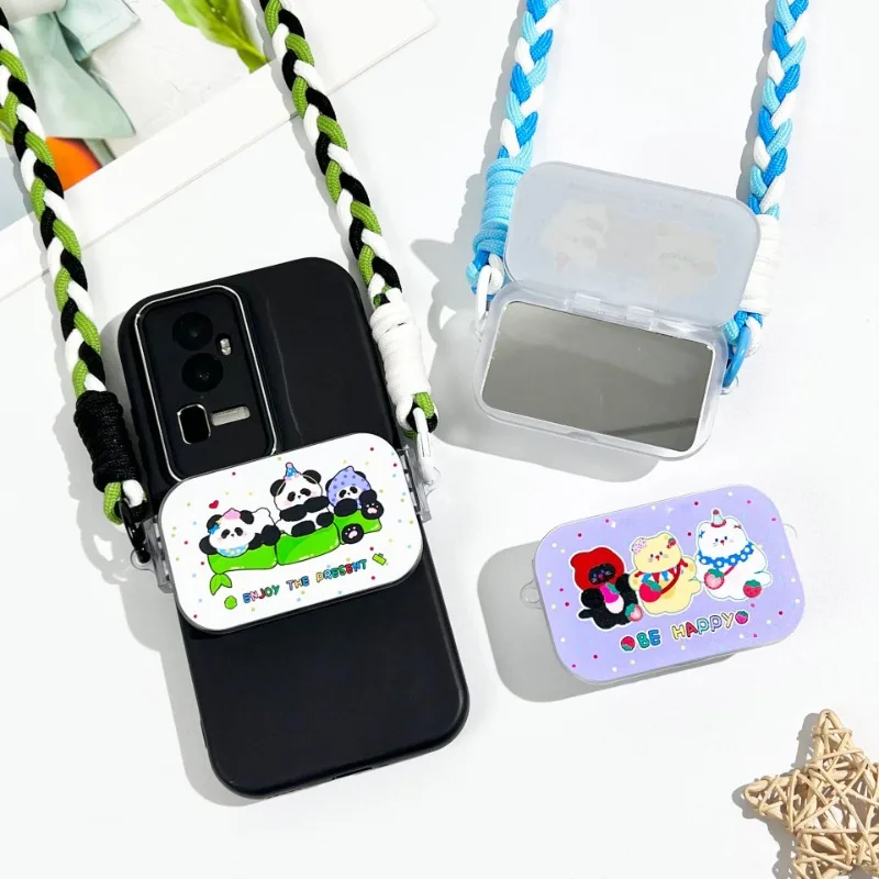

Длинный ремешок для телефона через плечо, креативный дизайн, милые зеркала с мультяшными животными, ремешок для телефона, милые портативные аксессуары для телефона