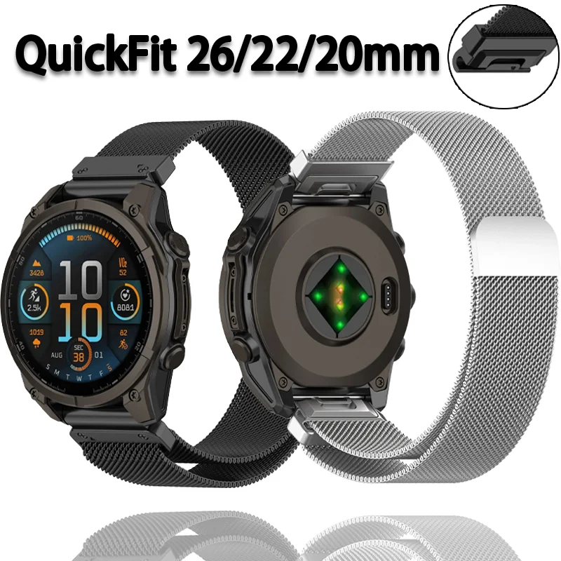 Quick Fit 26mm 22mm 20mm Milanese Strap for Garmin Fenix 8 E 7X Pro 6X Official Magnetic Wristband for Garmin Tactix 8/Quatix 8