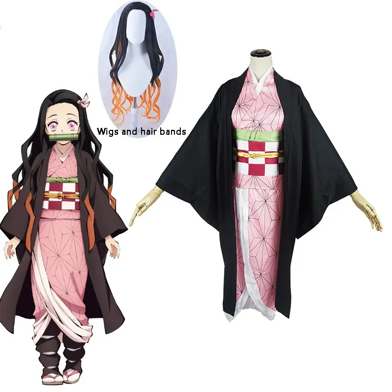 

Anime Kamado Nezuko Cosplay Costumes Kimetsu No Yaiba Women Pink Kimono Halloween Costumes For Women