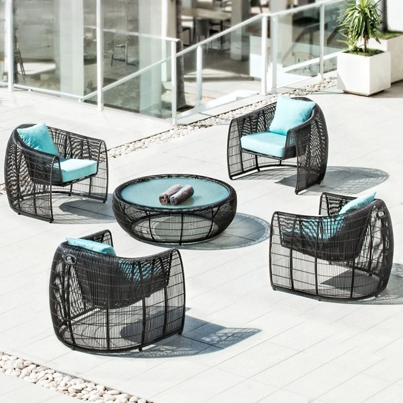 

Outdoor sofa sunscreen waterproof leisure living room balcony outdoor courtyard coffee table three people rattan furniture