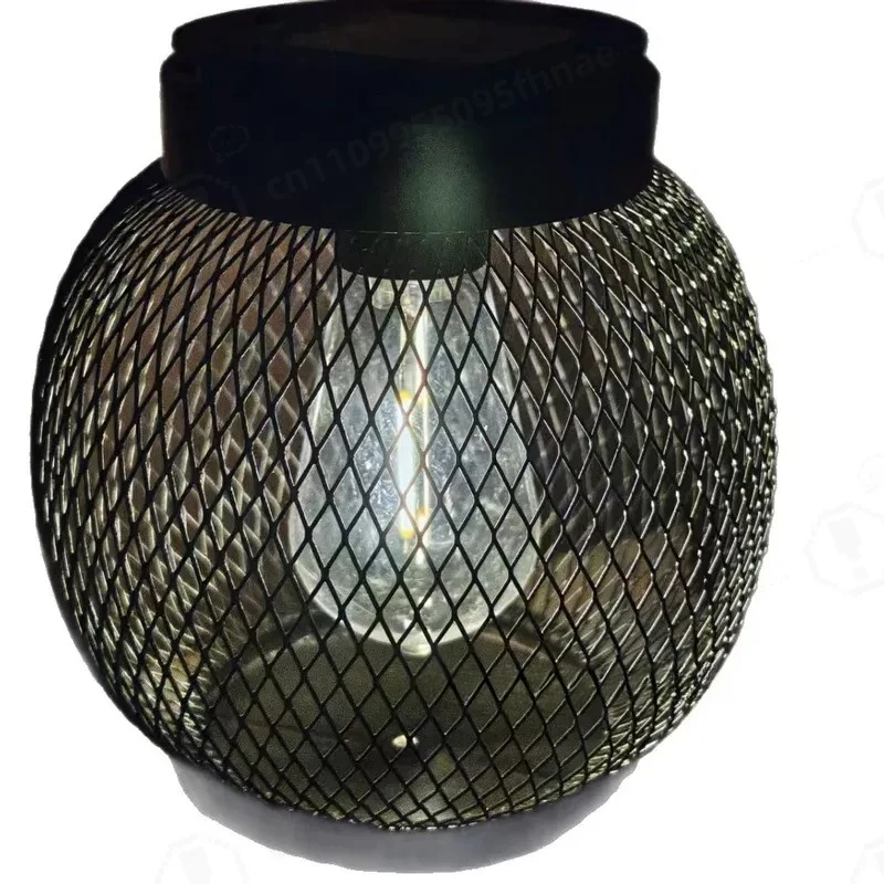 Retro, Solar Energy, Tungsten Lantern, Outdoor Waterproof, Wrought Iron Mesh Cover, Garden Decorative Light