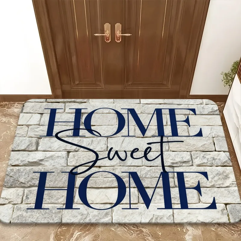 Stone Texture Script Style Grey Stacked Stone mat Home Sweet Home Cursive Letter Print Non Slip Entryway Door Doormat