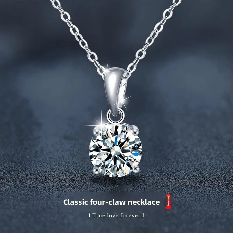 

2Ct D Color Moissanite Couple Necklace Set - S925 Sterling Silver Four-Prong Crown & Shield Pendants