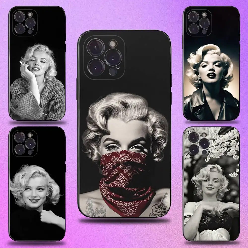 Чехол для телефона 80S M-Marilyn M-Monroe iPhone 16 15 14 13 12 11 Plus Pro Max XS XR SE Mini 8 7 мягкий силиконовый черный