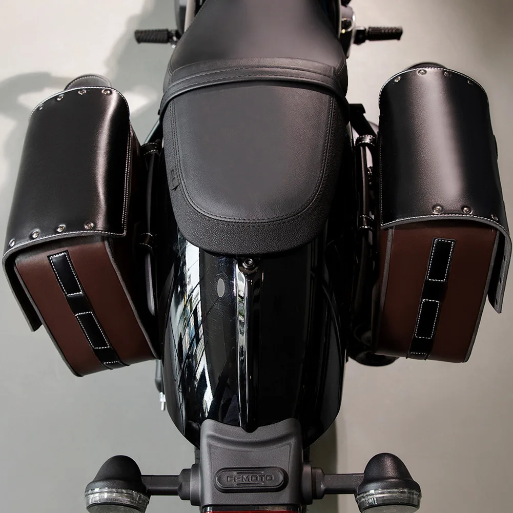 

HANLYN A Pair Motorcycle Saddlebags Retro Brown PU Leather Throwover Saddlebags Side Bag Motorcyclist Saddle Bag with Cup Holder