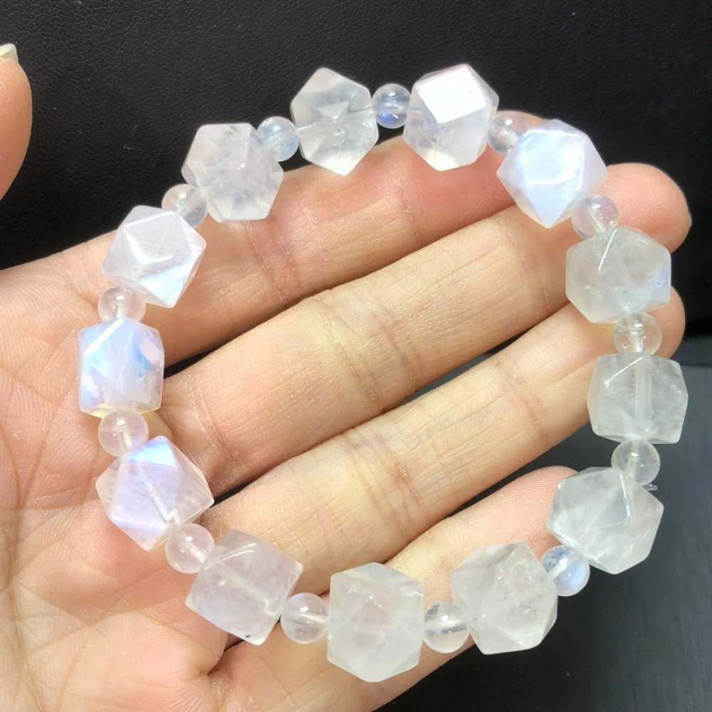 Natural Blue Moon Stone Bracelet Octagonal Beads Couple Energy Yoga Bracelet Men Women Healing Fengshui Jewelry Gift 1pcs
