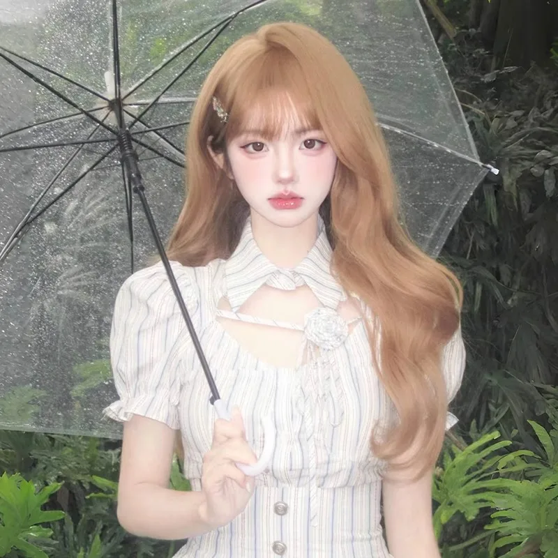 Synthetic Long Wave Wig Natural Wavy Big Curls Champagne Blonde, Summer Daily Lolita Style, Cosplay Party Costume Hair