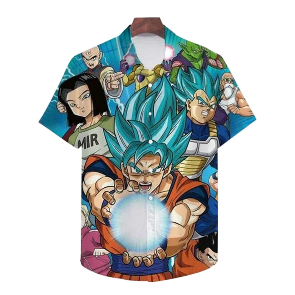 

Летняя мужская модная рубашка Super Saiyan, рубашка Dragon Ball, мужская одежда в стиле аниме, гавайские топы с Гоку, Какаротом, Вегетой