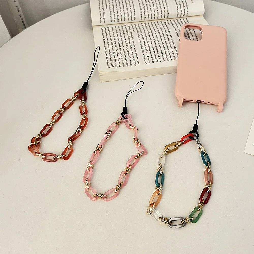 Trendy Acrylic Phone Chain Elegant Anti-lost Mobile Phone Cord Colorful Phone Wrist Strap Cellphone Accessories Jewelry Gift