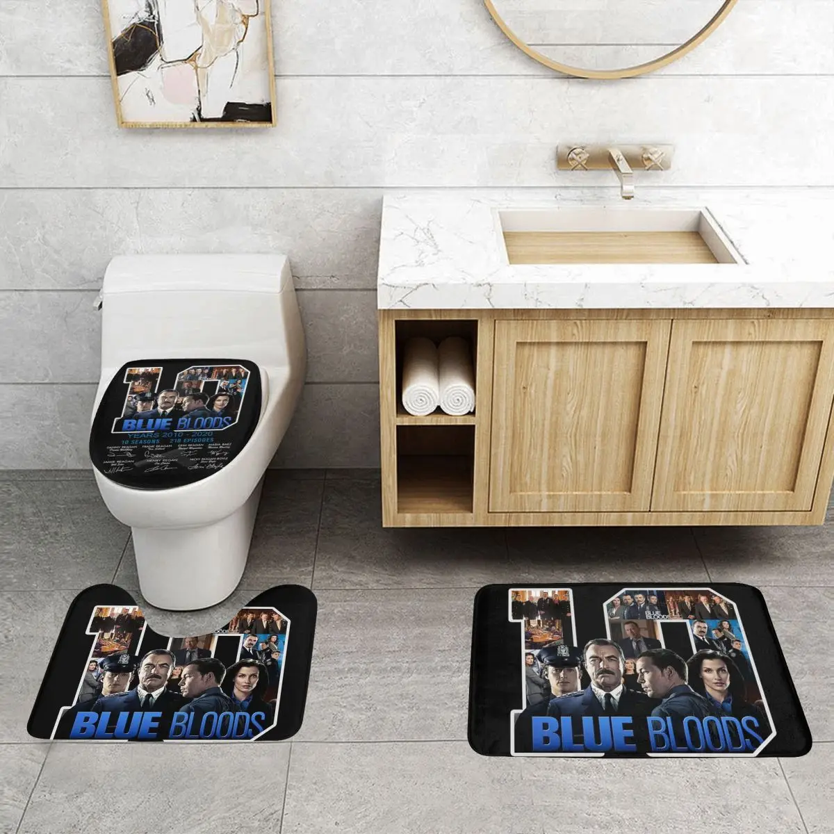 الأزرق الدم العام 2010 - 2020 10 مواسم 3 قطعة حمام حصيرة الحمام مجموعة غطاء المرحاض غطاء ديكور المنزل عدم الانزلاق السجاد سجادة أرضية