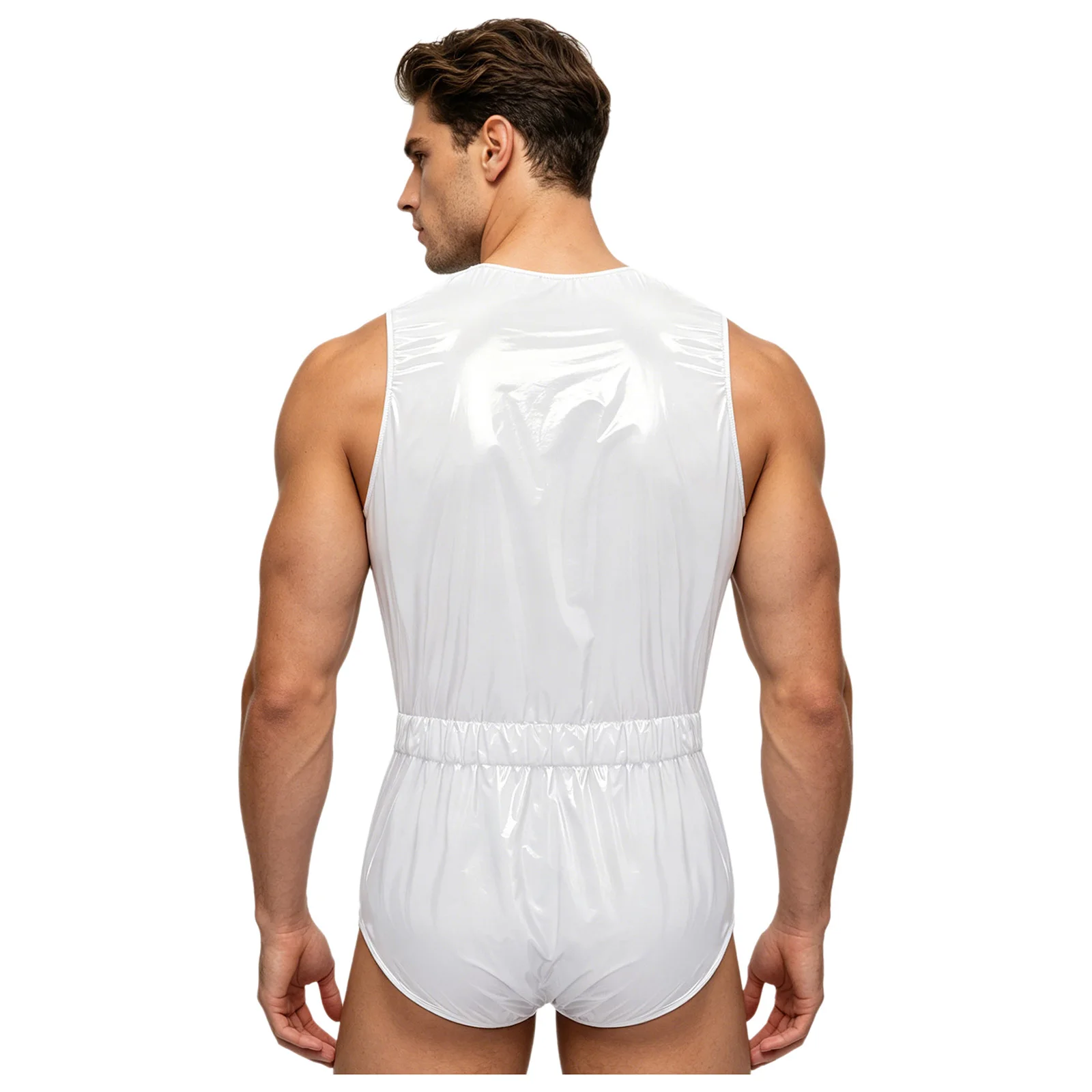 Mens Womens Glossy Bodysuit Swimsuit Sleeveless Button Leotard Bathing Suit Easy to Wear Waterproof Leakproof Adaptive Clothing